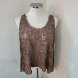 A'Reve Women's Brown Lace‎ Crochet Back Tie Tank Top Size S